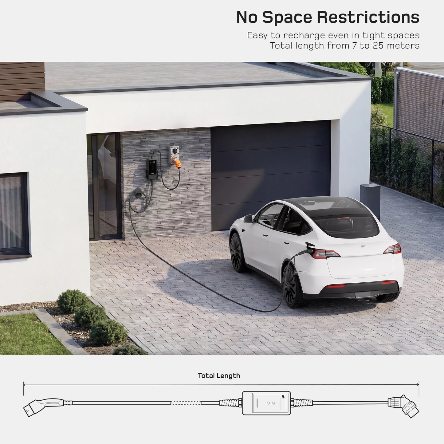 dé 22kw portable ev charger dimension diagram. 22kw ev chargers total length details.