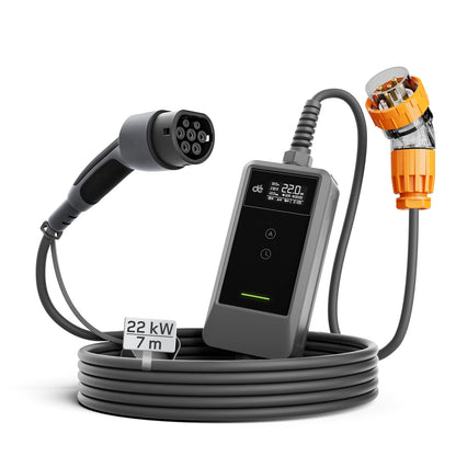 dé 22kw portable ev charger with 7m cable. 22kw electric car charger portable cable option.
