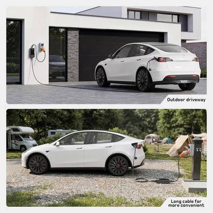 dé 22kw portable ev charger outdoor driveway. 3 phase car charger outdoor installation.