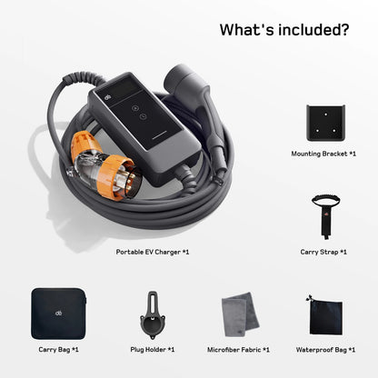 dé 22kw portable ev charger package contents. 3phase ev charger with full accessories.