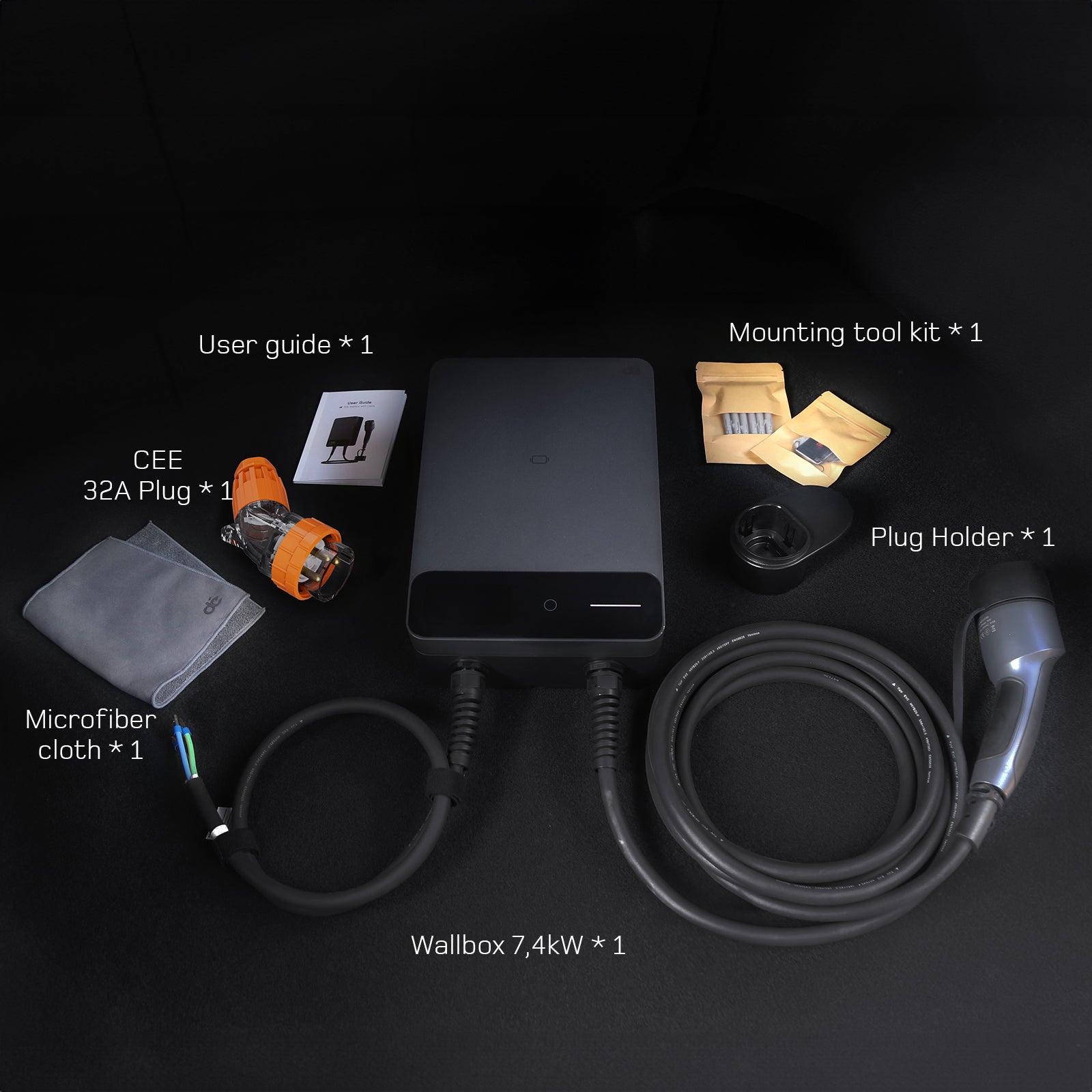 dé EV Wallbox 7.4kW CEE 32A plug mounting tool kit contents