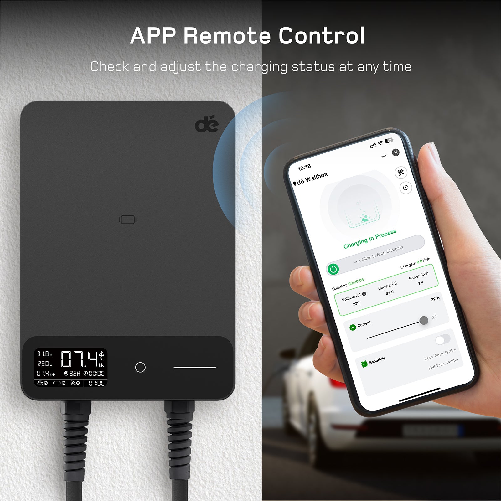 dé EV Wallbox 7kW app remote control charging status monitoring