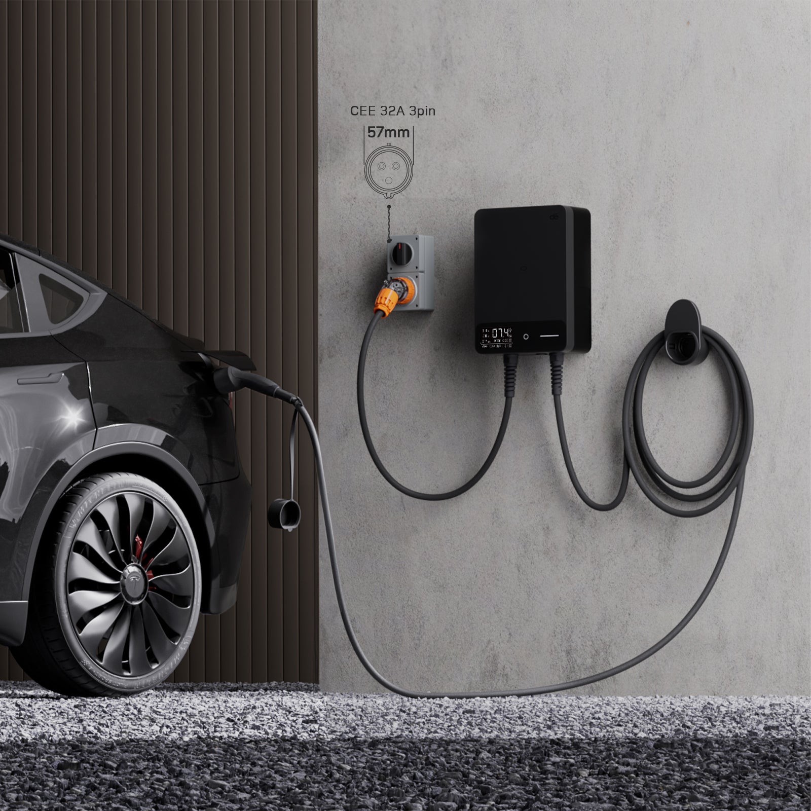 dé EV Wallbox 7kW CEE 32A 3-pin industrial plug 57mm