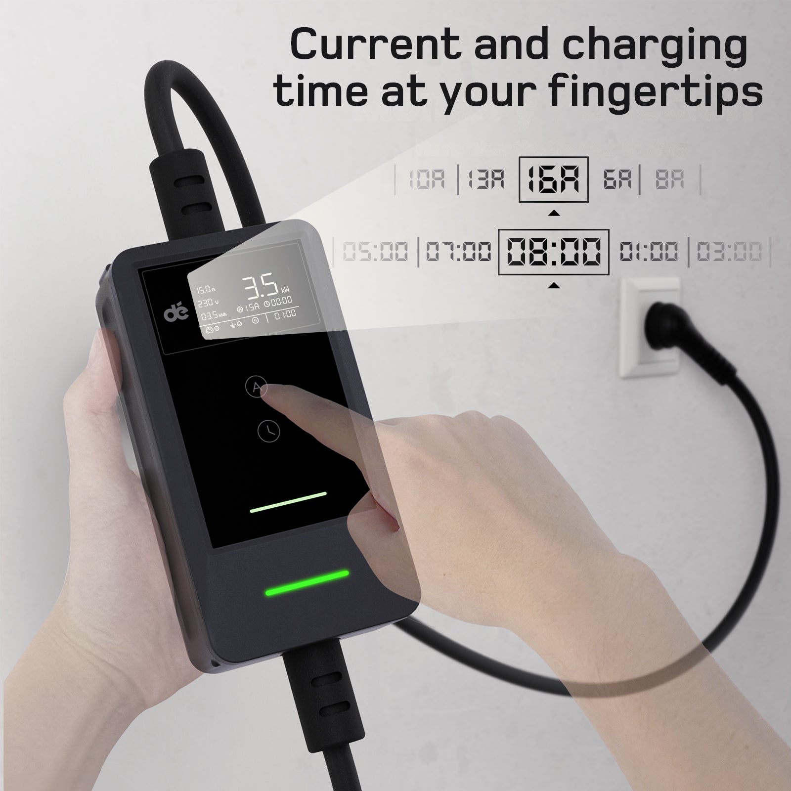 dé Portable EV Charger with smart LCD screen